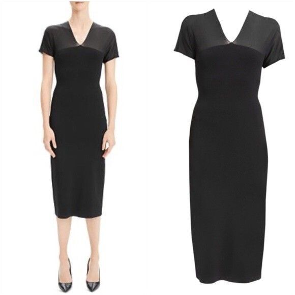 Theory Dresses & Skirts - NWT Theory Kimono Illusion Fitted Dress in Black Glossed Women Size Small S LBD